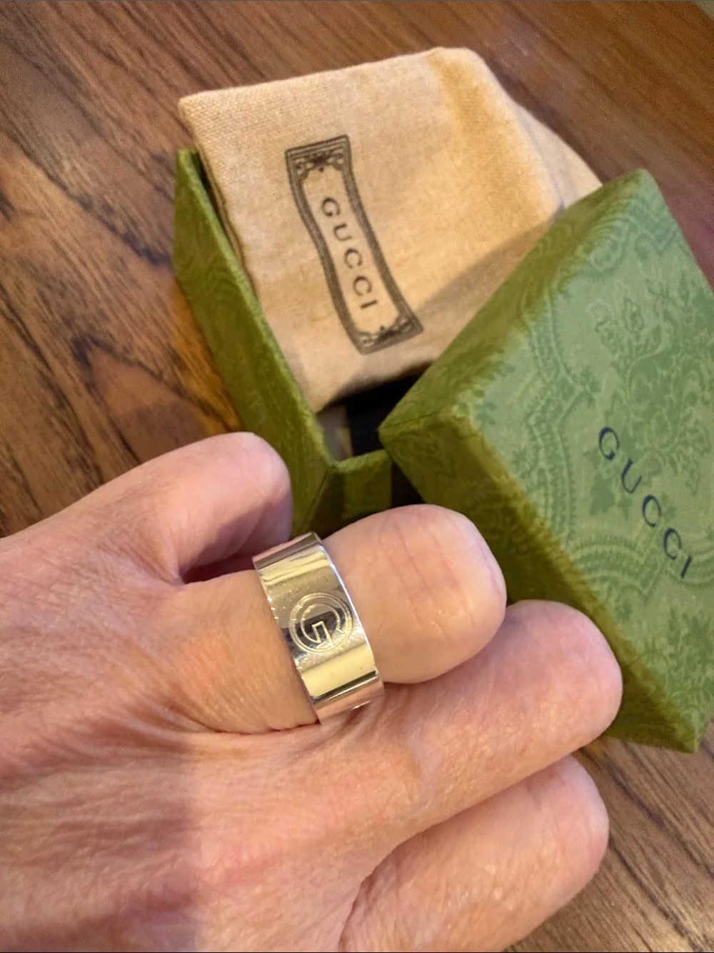 Gucci Silver Wide Logo Band Ring